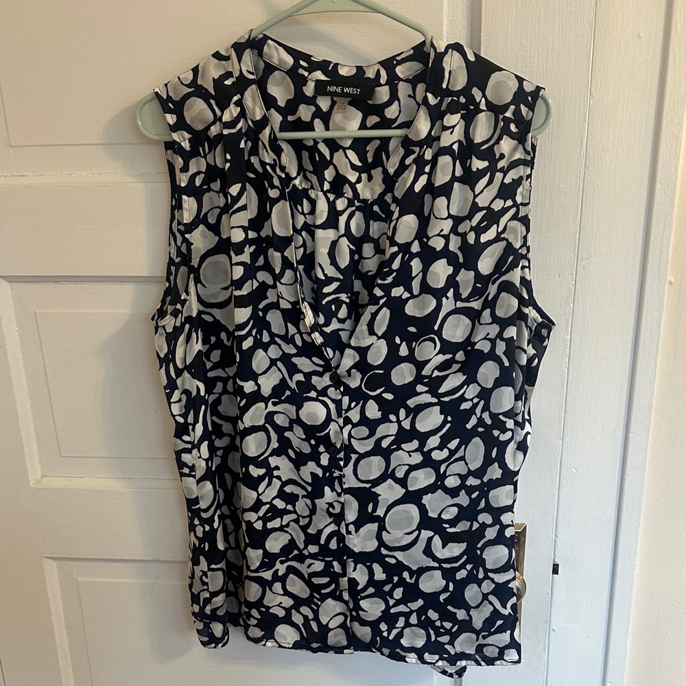 Nine West Blue, Black and White Patterned Blouse